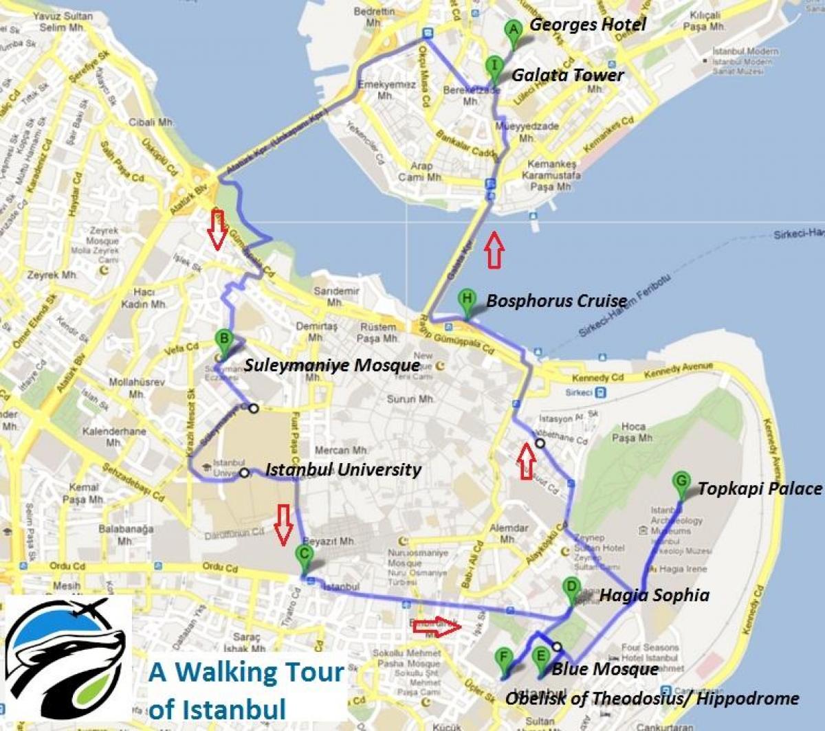 map of istanbul walking tour